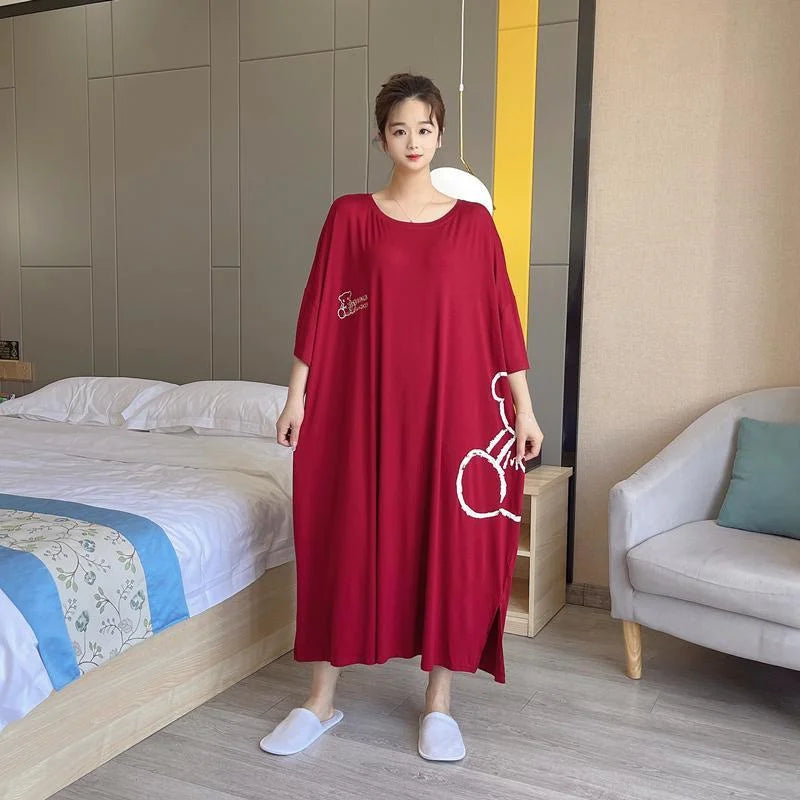 Women's Casual Long Nightdress 2026 Summer Thin Short-Sleeved Pajamas Dress Female Fashion Loose Home Clothes Dress