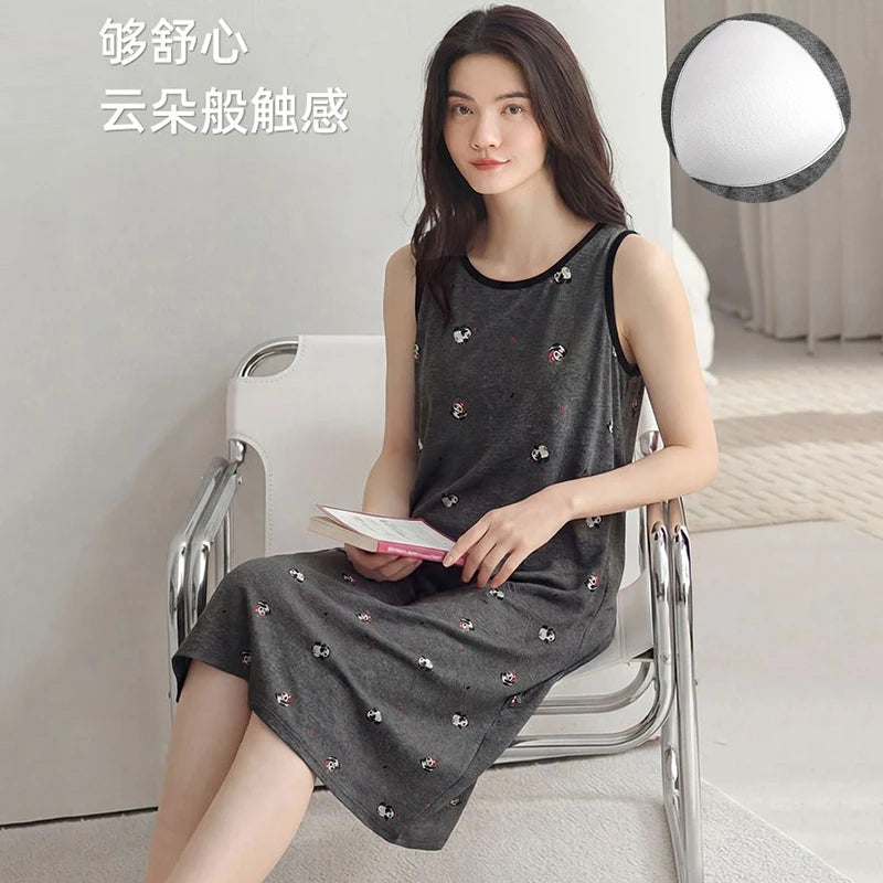2026 Summer 100% Cotton Sexy Lingerie Vest Nightgowns for Women Sleeveless Sleepwear Homewear Nightdress Night Dress Home Nighty
