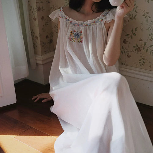 2026 new original design beautiful French hand-embroidered sweet nightgown 100% cotton nightdress women summer outerwear robe